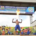 “I can spit fire” Sarakasi dancers doing the unbelievable to entertain the audience at the KU@30 ceremony.