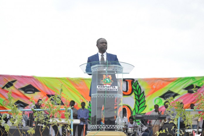 Prof. John Okumu,Deputy Vice-Chancellor (Academic), Kenyatta University making a speech during the KU@30 ceremony.