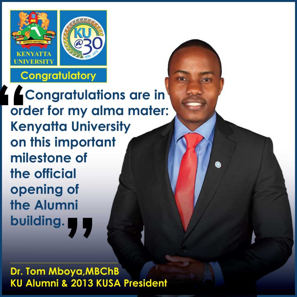 Official opening of the KU Alumni building.Our alumni and former KUSA president congratulatory message #KU@30