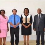 Ms. Mbatha Mbithi (3rd R), Chief Operations Manager, ICDC, with her team of senior officers together with senior University officials after a courtesy call