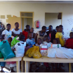 Some of the girls at the home with the donations