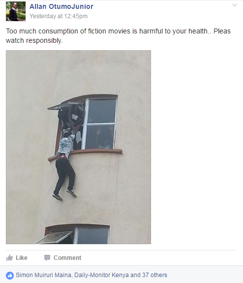 student jumping off a window