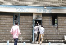 Police net bhang and weapons at UoN hostels UoN hostels UON students outside SONU office which was torched yesterday by a group of students protesting the re election of Babu Owino as the new chairman . Photo/Monicah Mwangi