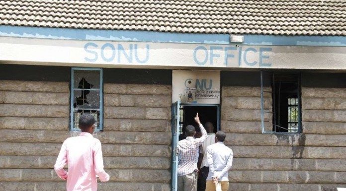 Police net bhang and weapons at UoN hostels UoN hostels UON students outside SONU office which was torched yesterday by a group of students protesting the re election of Babu Owino as the new chairman . Photo/Monicah Mwangi