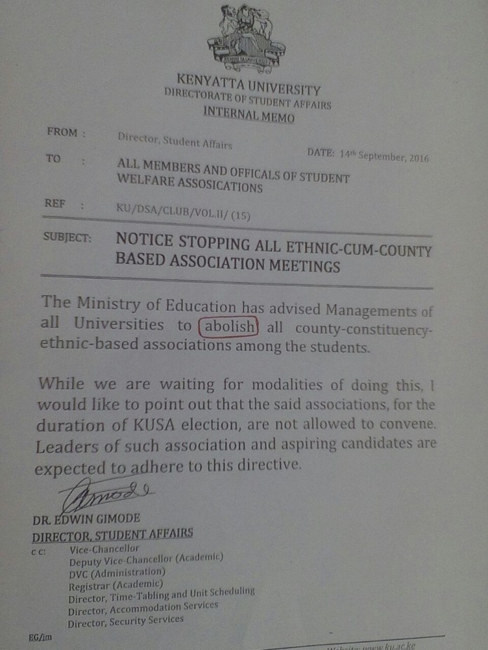 University Ethnic-Cum-County Based Associations Abolished?!