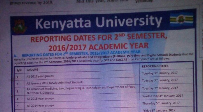 Kenyatta Uni 2nd Semester Reporting Dates January 2016 Kenyatta Uni 2nd Semester Reporting Dates January 2016
