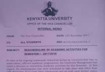 Kenyatta University Reschedules Semester 1 2017/18 Dates Kenyatta University Reschedules Semester 1 2017/18 Dates