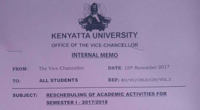 Kenyatta University Reschedules Semester 1 2017/18 Dates Kenyatta University Reschedules Semester 1 2017/18 Dates