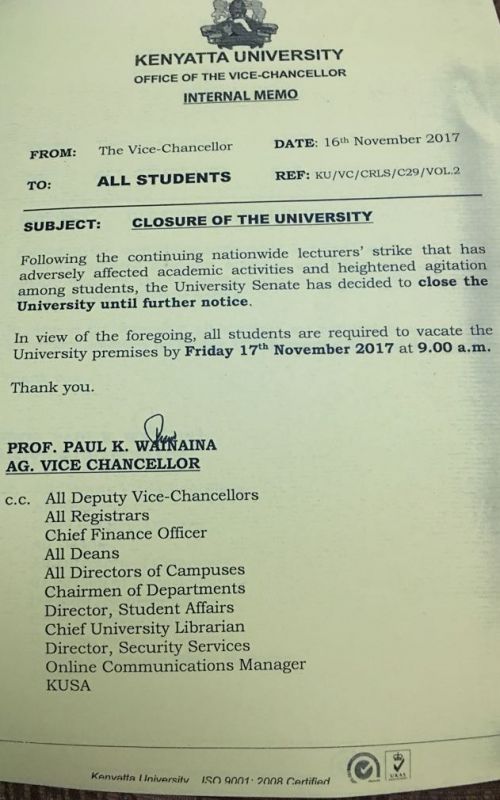 Kenyatta University Closed Amid Students' Unrest