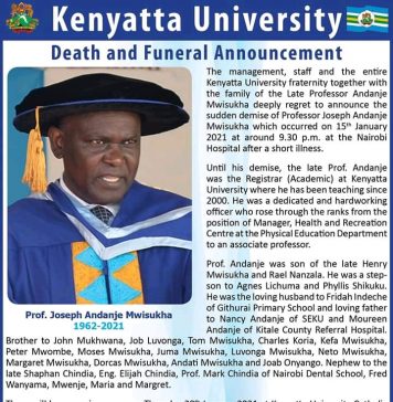 Late KU Professor Andanje Mwisukha Set To Be Burried On Saturday