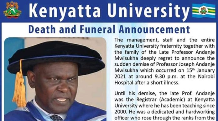 Late KU Professor Andanje Mwisukha Set To Be Burried On Saturday